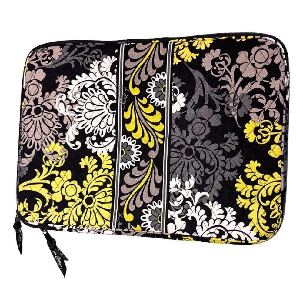 Vera Bradley Quilted XL Laptop Cover Sleeve Baroque Black Yellow Pattern